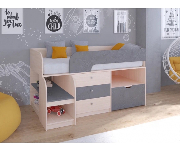 Невысокая кровать-чердак Астра 9 V5 дуб молочный/железный камень