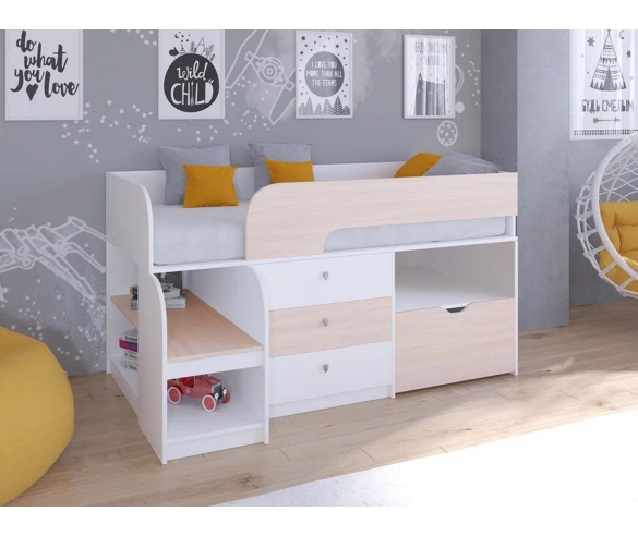Кровать-чердак Астра 9 V5 белый/дуб молочный