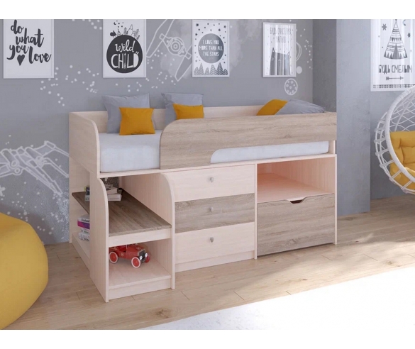 Невысокая кровать-чердак Астра 9 V5 дуб молочный/сонома