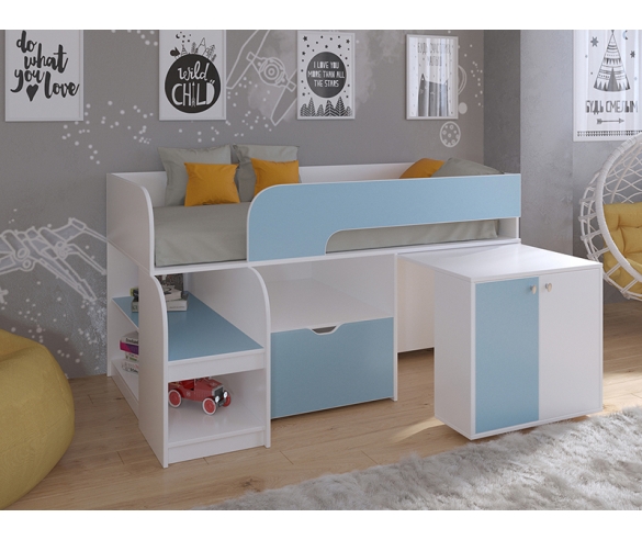 Кровать Астра 9 V9 для детей в бело-голубом цвете