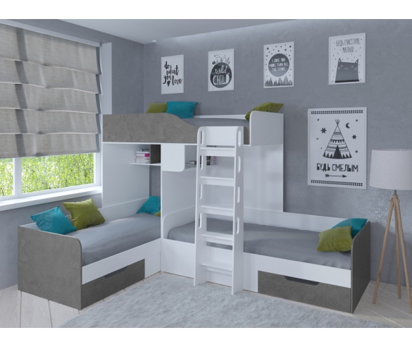 Идеи расположения кроватей в детской для трёх и более детей