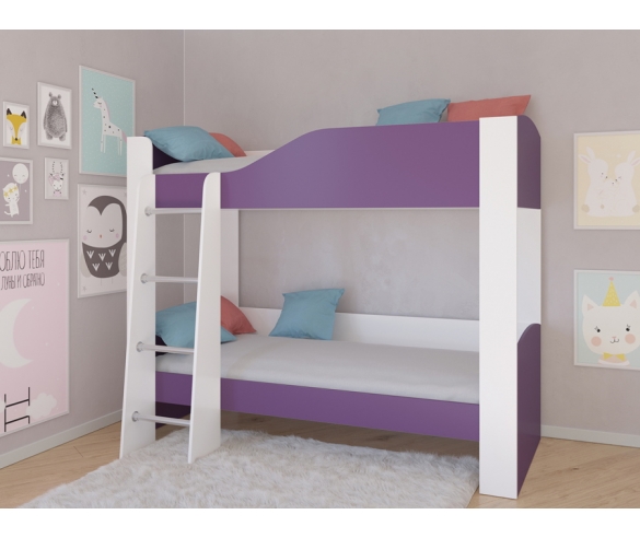 Двухъярусная кровать Астра 2, корпус белый / фасад фиолетовый