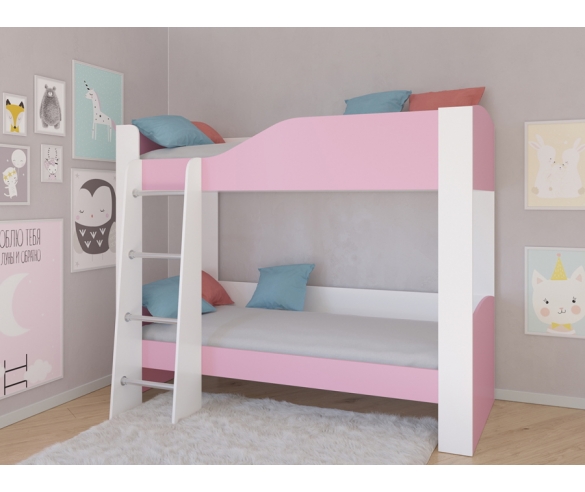 Двухъярусная кровать Астра 2, корпус белый / фасад розовый