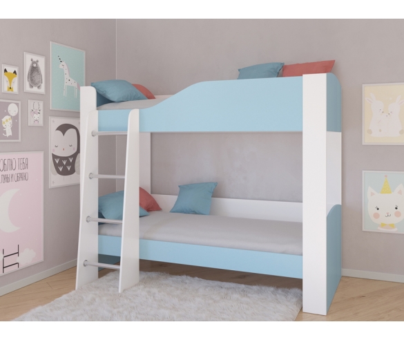 Двухъярусная кровать Астра 2, корпус белый / фасад голубой