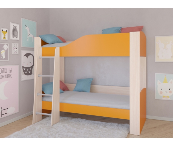 Двухъярусная кровать Астра 2, корпус дуб молочный / фасад оранжевый