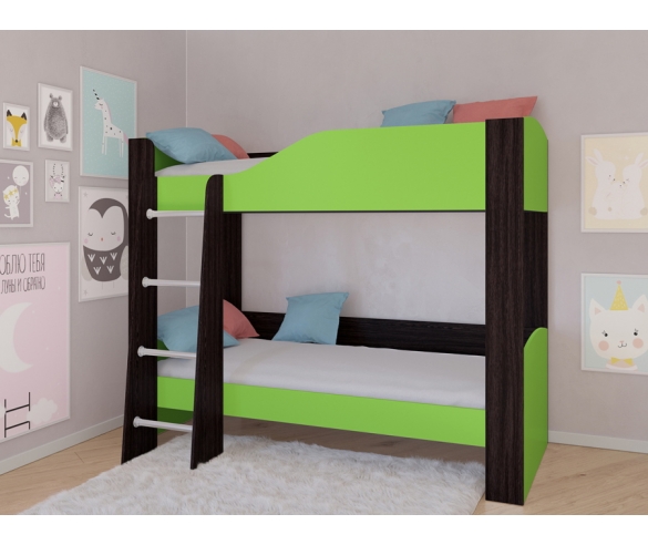 Кровать для двоих детей Астра 2, корпус венге / фасад салатовый