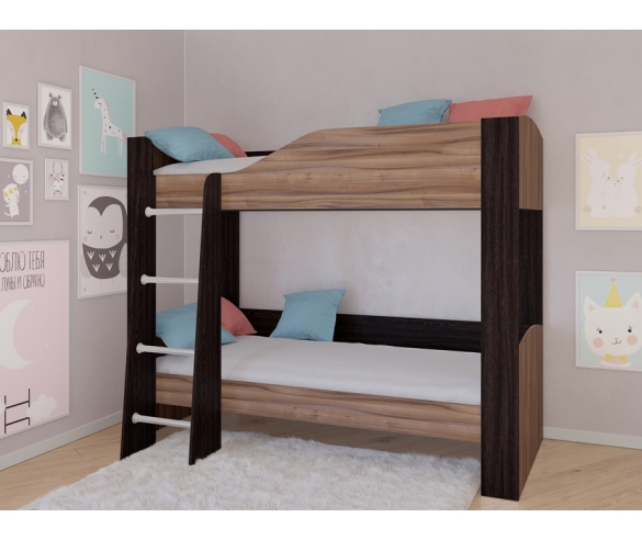 Кровать для двоих детей Астра 2, корпус венге / фасад орех