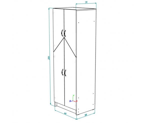 Схема двухдверного шкафа для одежды Нордик