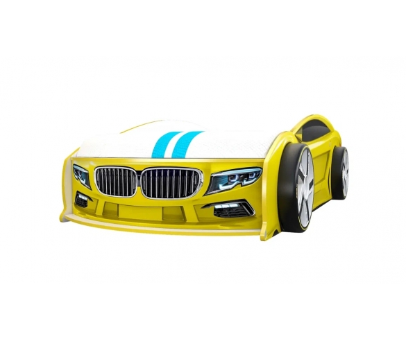 Кровать-машина БМВ желтая вид спереди с колесами