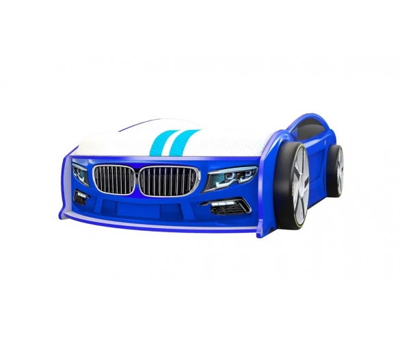 Кровать-машина БМВ синяя вид спереди с колесами