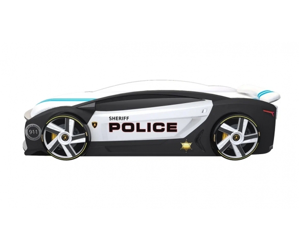Кровать-машина Мерседес Полиция вид сбоку с колесами