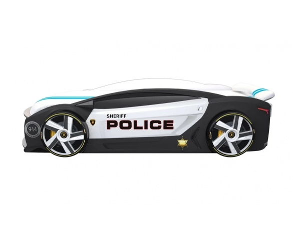 Кровать-машина Ауди Полиция вид сбоку с колесами