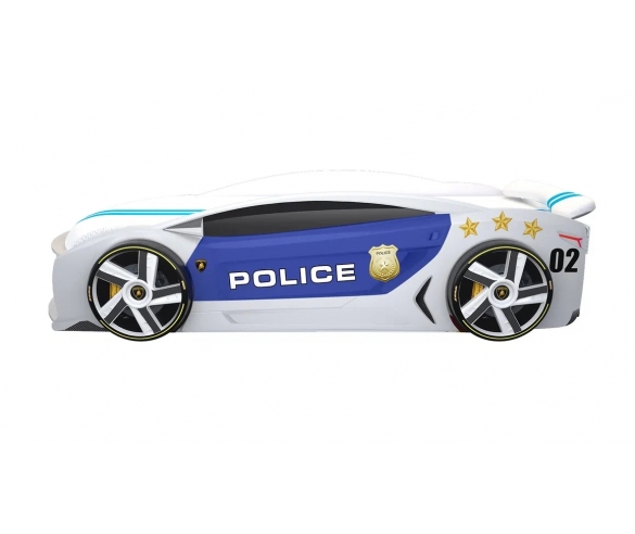 Кровать-машина Манго БМВ Полиция 2 вид сбоку с колесами