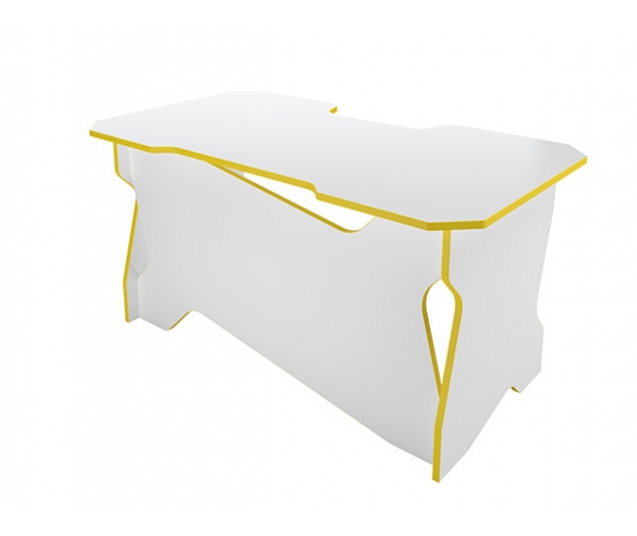 Игровой письменный стол в белом цвете с желтой кромкой