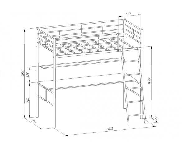 Кровать чердак Севилья 5 схема с размерами