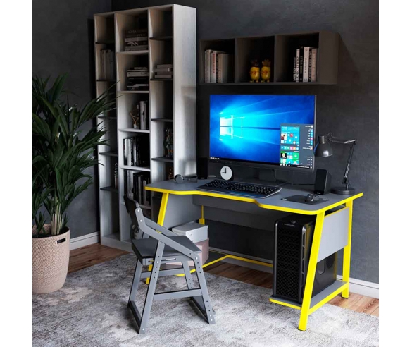 Компьютерный стол Бафф в серо-желтом цвете