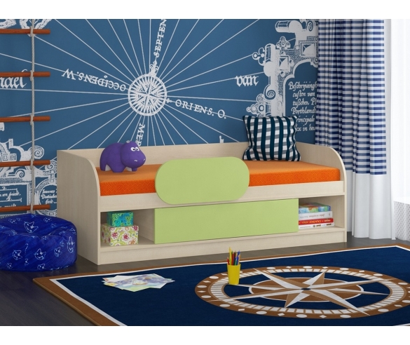 Кровать Соня 4 + бортик Дуб Молочный/Салатовый