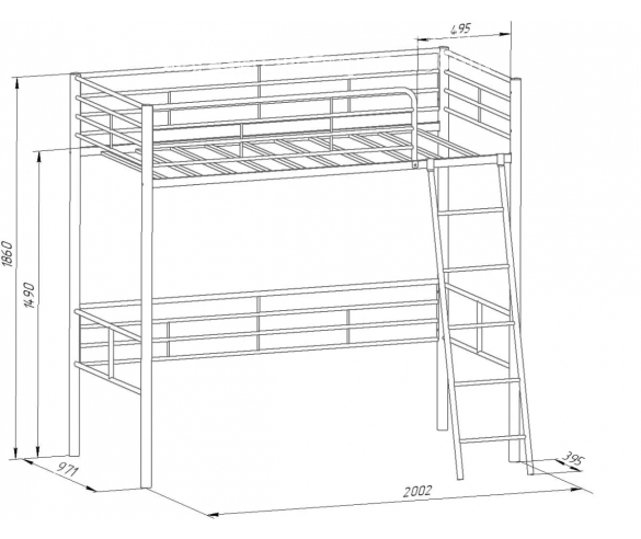 Кровать чердак Севилья 5.02 схема с размерами