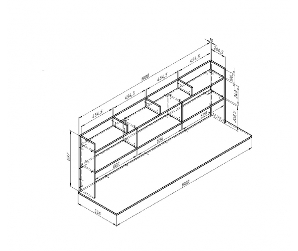Кровать чердак Севилья 5.02 схема рабочего стола и полок