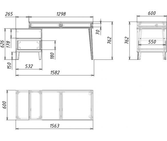 Схема с размерами письменного стола Квадро КД-04