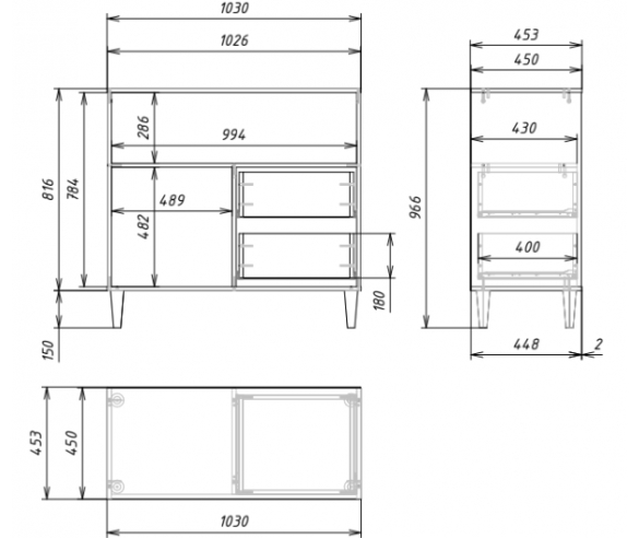 Схема с размерами комод Квадро КД-05