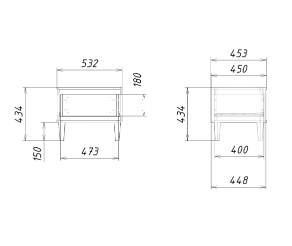Схема с размерами прикроватной тумбы Квадро КД-12