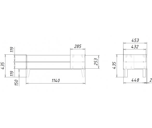 Схема с размерами тумбы под ТВ Квадро КД-09