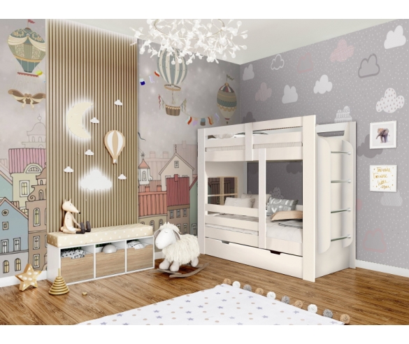 Кровать двухъярусная Сказка ДС-42 с выкатным ящиком ДС-41, цвет белый.