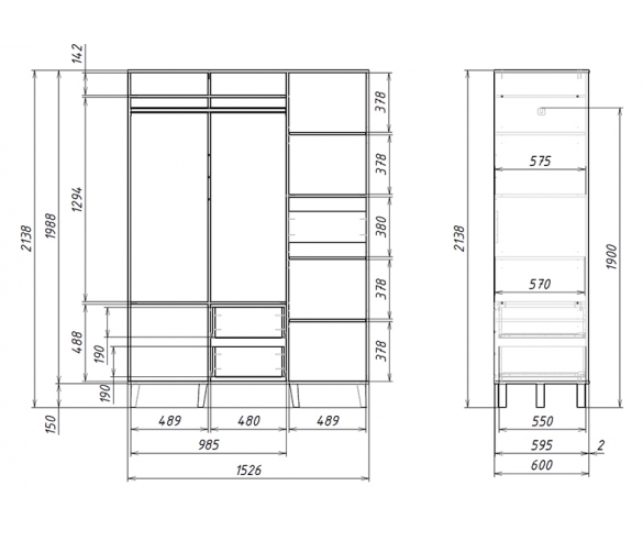 Схема шкафа Квадро Вуд трехдверного