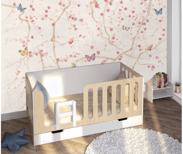 Кровать для детей с высокими бортиками Сказка ДС-10 в цвете дуб кремона