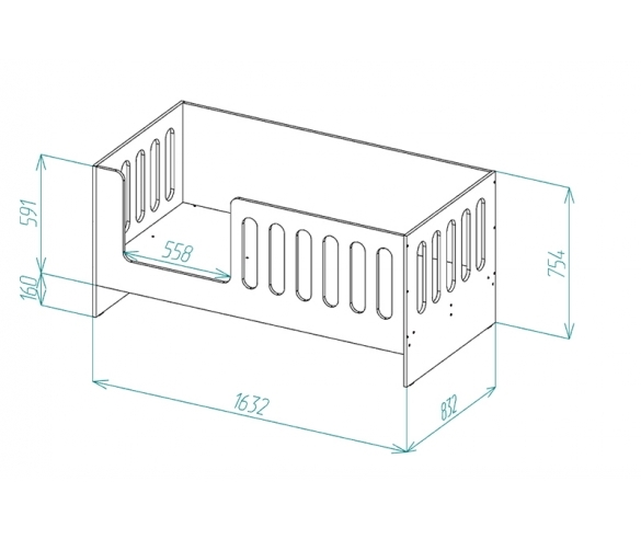 Схема с размерами детской кровати Сказка ДС-10 (спальное место 160х80см)