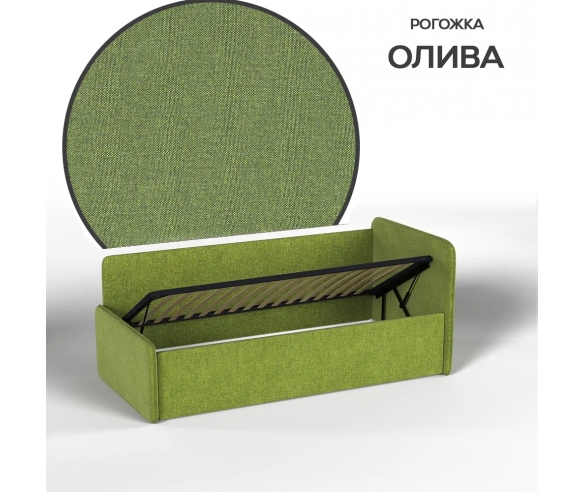 Кровать в ткани рогожка олива