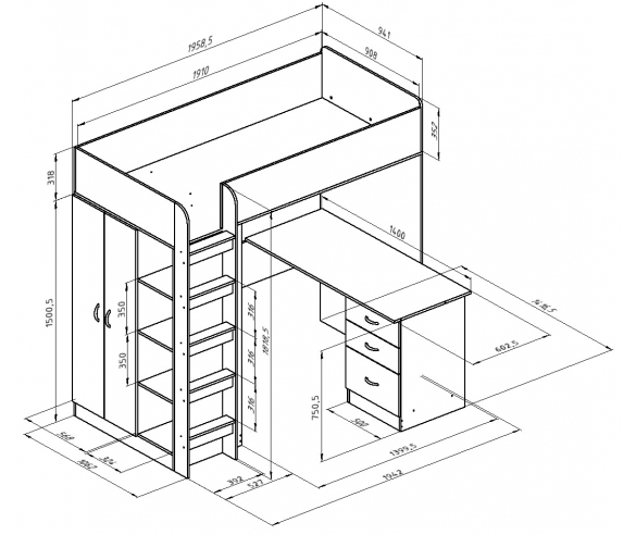 Схема с размерами чердака Теремок 3