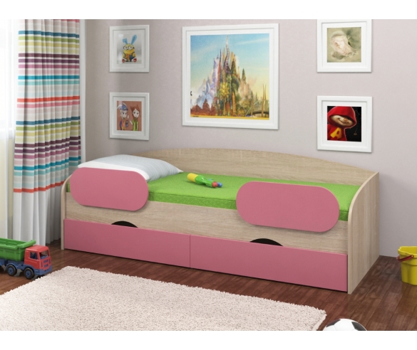 Кровать Соня 2 + бортики Дуб Сонома/Розовый