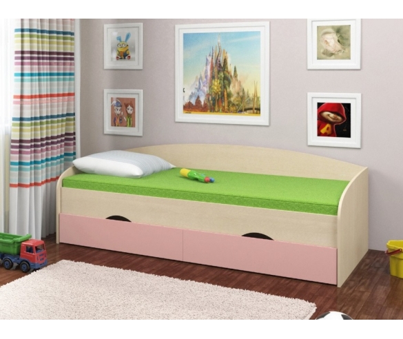 Кровать с ящиками Соня 2 корпус дуб молочный / фасад розовый