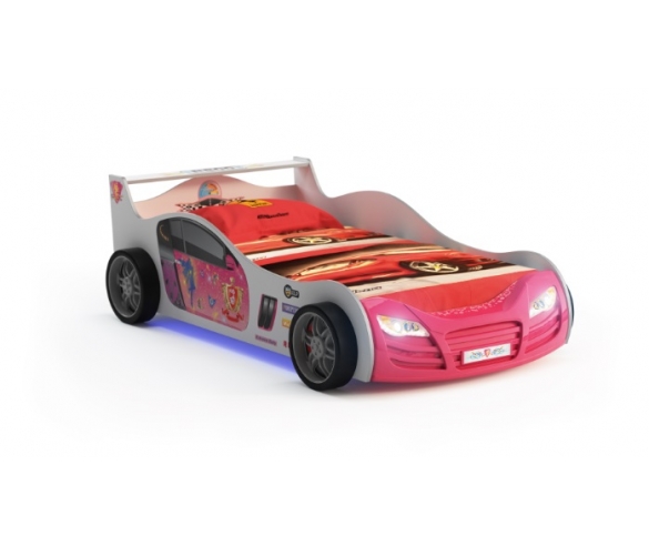 кровать машина для девочек Р 800 бело -розовая 