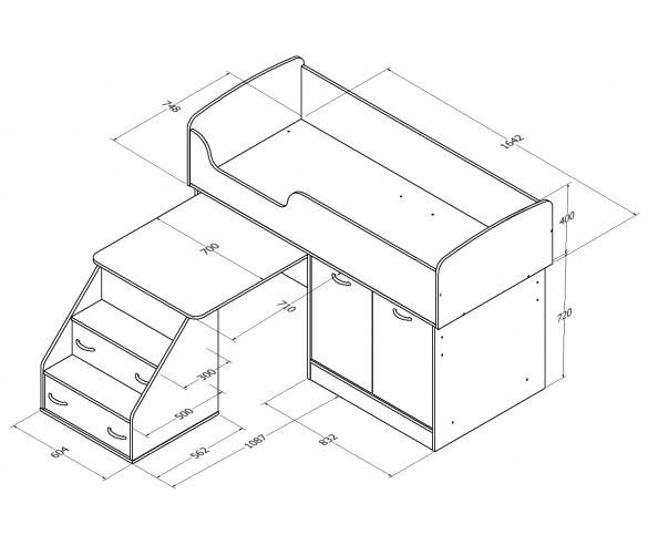 Кровать-чердак Дюймовочка микро схема с размерами