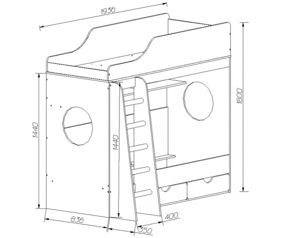 Размеры двухярусной кровати Орбита-5: мебель для детей