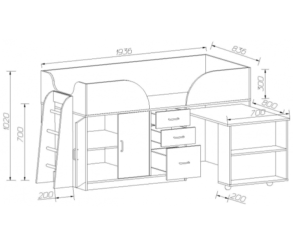 Кровать чердак Орбита-10 с рабочей зоной: детская мебель для детей
