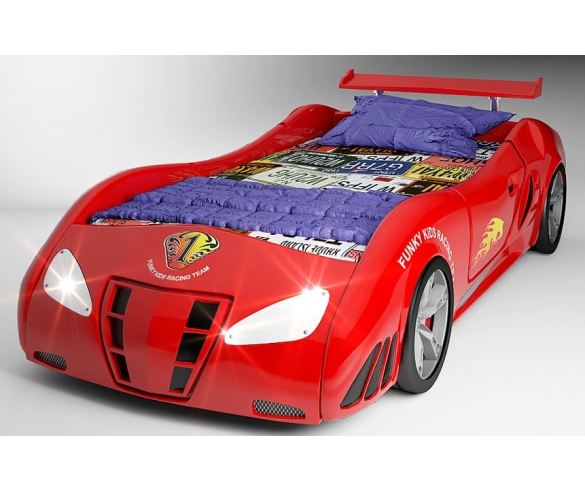 красная пластиковая кровать-машина Фанки Энзо для детей 