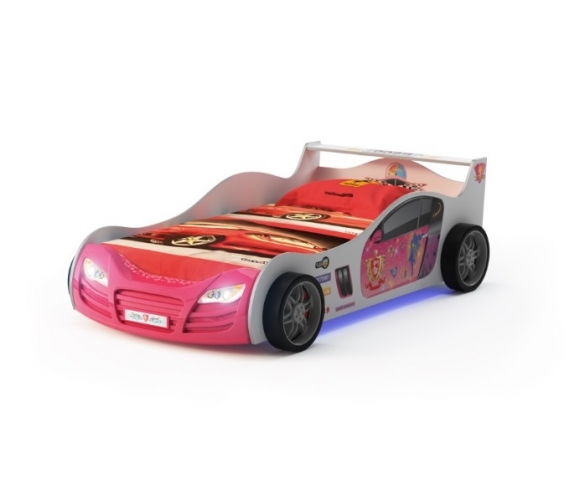 Кровать машина Р 800 бело - розового цвета