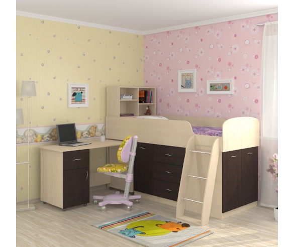 Детский чердак Дюймовочка дуб кремона/венге