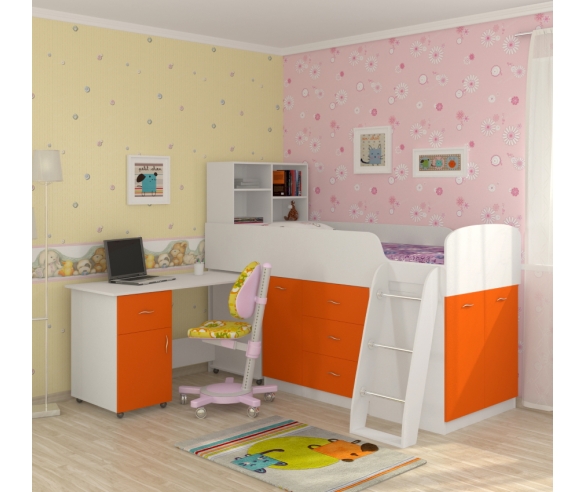 Кровать для детей Дюймовочка белый/оранж