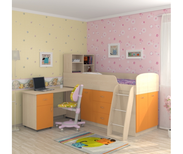 Чердак детский Дюймовочка дуб кремона/оранж