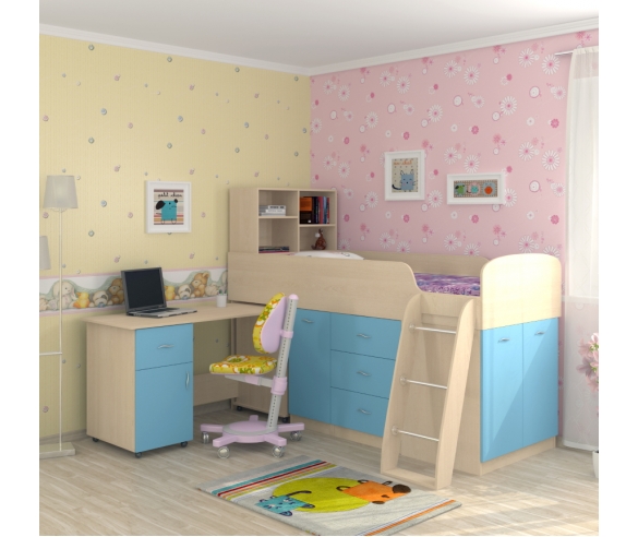 Чердак для мальчика Дюймовочка 1 дуб кремона/голубой