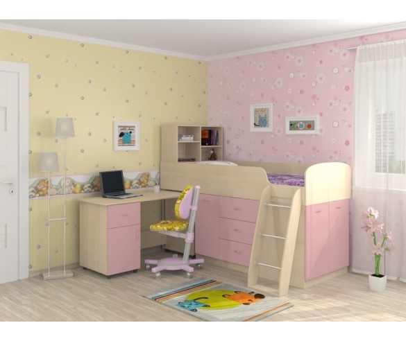 Кровать для девочки белый/розовый