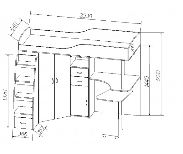 Детская мебель Орбита-1 Медиум - схема с размерами