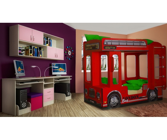 Кровать в виде автобуса Лондон Фанки + детская мбель Фанки Кидз