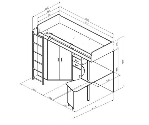 Кровать чердак М 85 схема с размерами