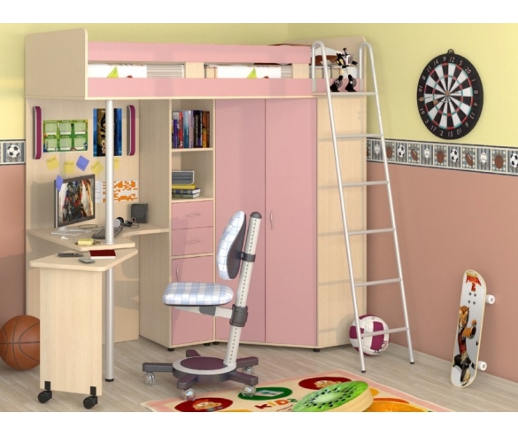 Детская мебель М85 корпус дуб молочный / фасад розовый